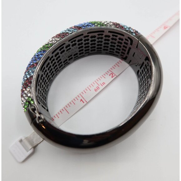 AKKAD Multicolor Pave Crystal Gun Metal Hinged Clamper Bracelet w/ Safety Clasps - Picture 9 of 9